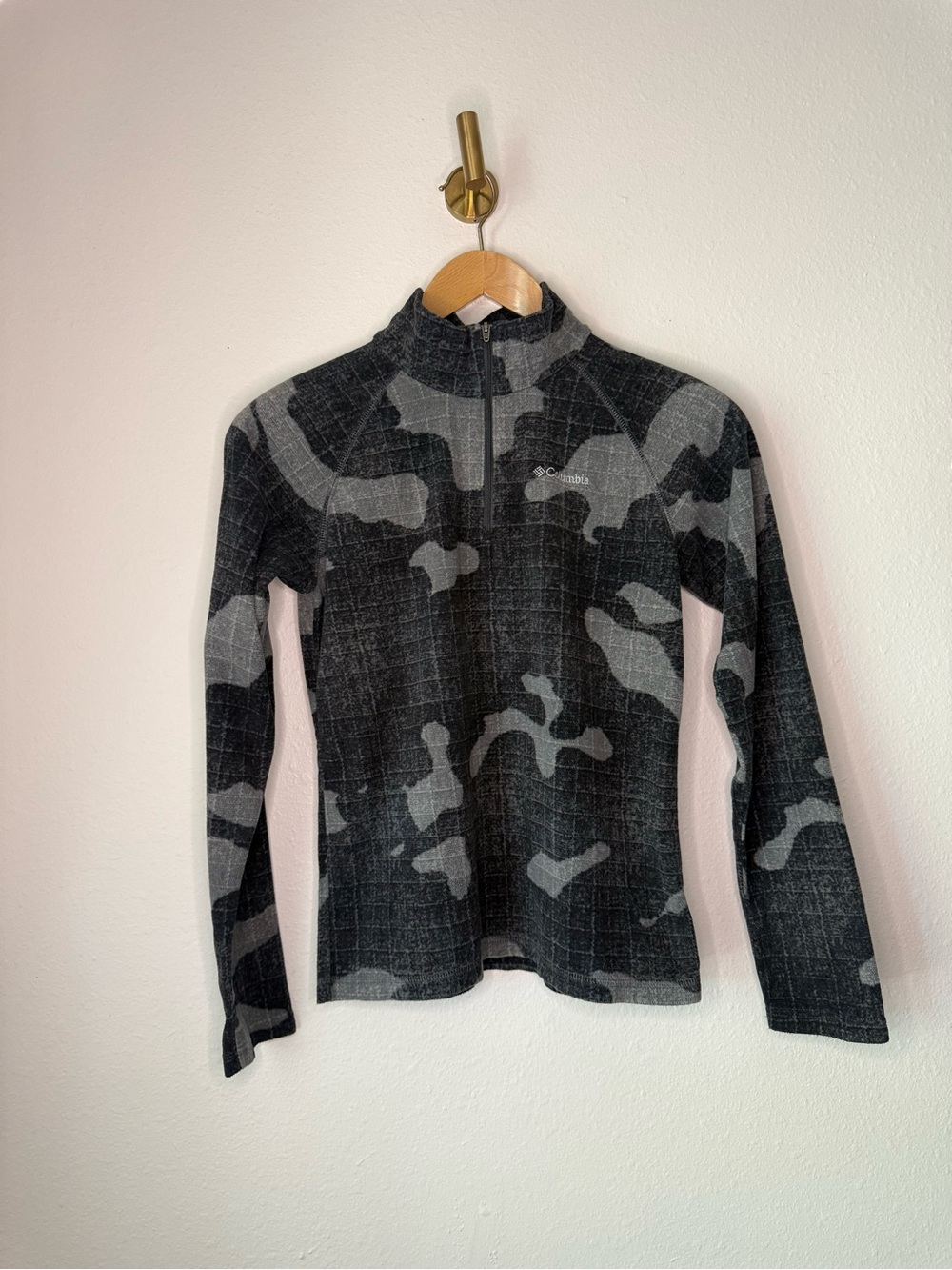 Columbia Gray Camo Half Zip Fleece Pullover Jacket Size Youth Large (14/16)